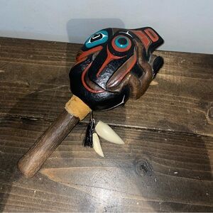 NORTHWEST COAST CARVED/PAINTED CEREMONIAL RATTLE